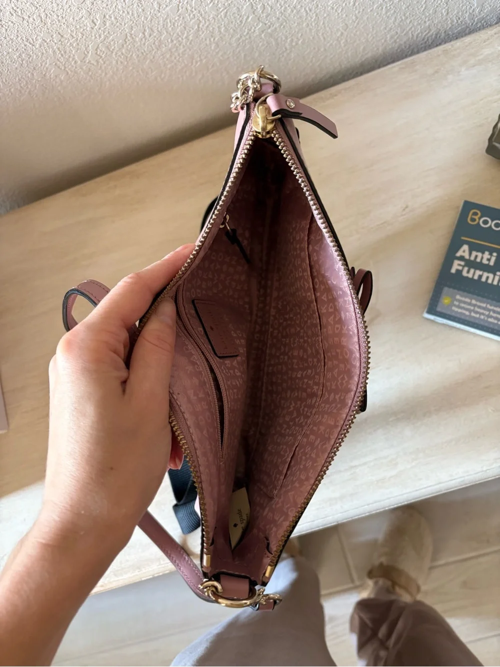 kate spade Dusty Pink Leather Crossbody with Bow Accent